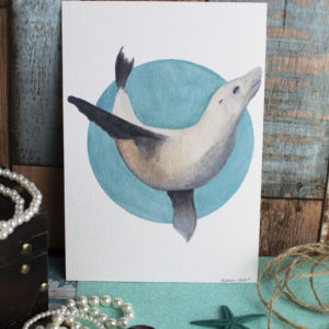 A5 Art Print of Marine Animals on Textured Paper – Options include Manatee, Manta Ray, Seahorse, Sea Lion and Tang – Sea Lion