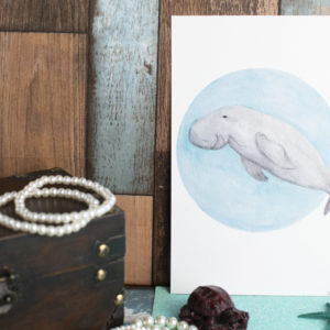 A5 Art Print of Marine Animals on Textured Matte Paper  –  Options included are: Dugong, Squid, Crocodile & Narwhal