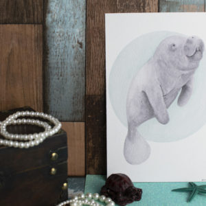 A5 Art Print of Marine Animals on Textured Paper – Options include Manatee, Manta Ray, Seahorse, Sea Lion and Tang