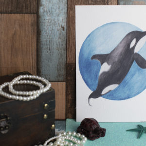 A5 Art Print of Marine Animals on Textured Paper. Options include: Orca, Dolphin, Violet Sea Snail or Starfish