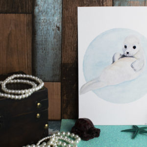 A5 Art Print of Marine Animals on Textured Paper – Options include Sea Turtle,Great White Shark, Seal Pup or Octopus – Seal Pup