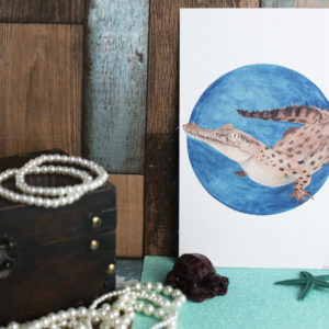 A5 Art Print of Marine Animals on Textured Matte Paper  –  Options included are: Dugong, Squid, Crocodile & Narwhal – Saltwater Crocodile