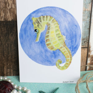 A6 Glossy Art Print of Marine Animals – Options include: Sea Turtle, Bottlenose Dolphin, Seahorse or Octopus – Seahorse