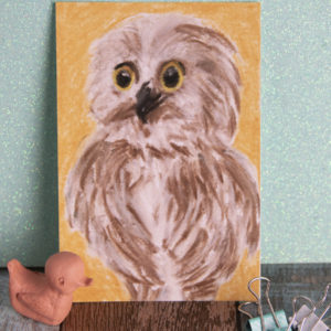 A6 Art Print of Pastel Birds on Glossy Paper -A Blue Jay, A Baby Penguin chick, A Baby Owl chick – Baby Owl