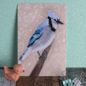 A6 Art Print of Pastel Birds on Glossy Paper -A Blue Jay, A Baby Penguin chick, A Baby Owl chick