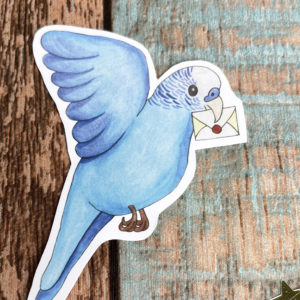 Die-Cut Glossy Sticker of Happy the Happy Mail ‘Budgie’ Budgerigar