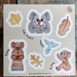 Sticker Sheet of Koalas and Budgie-Kira, Kiki & Koko & Happy