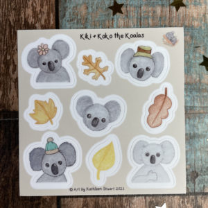 Sticker Sheet of Kiki & Koko the Cute Koalas with Autumn Leaves