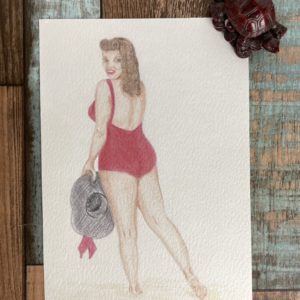 Beach Pin-Up Girl with Hat – A5